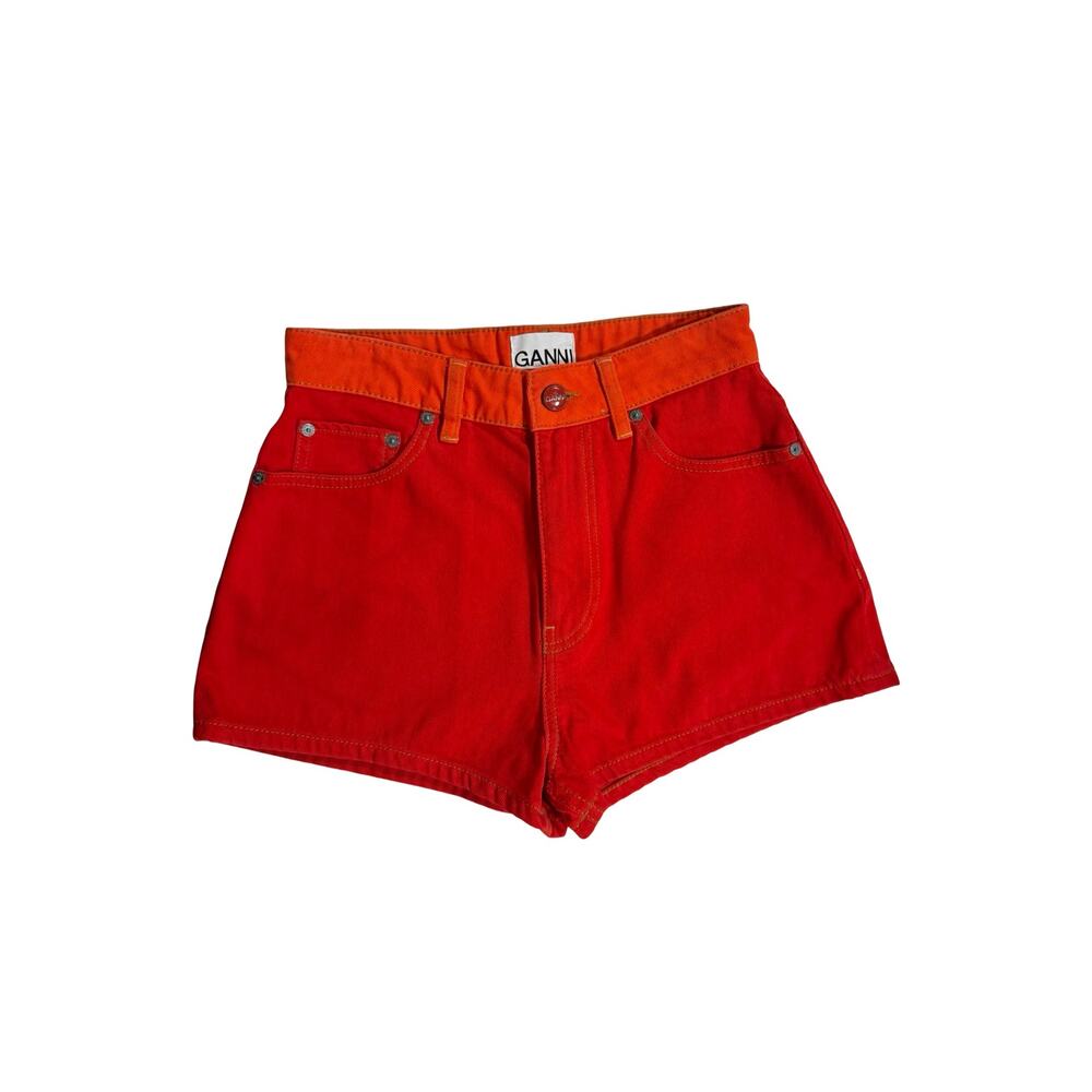 Ganni High Waisted Denim Colorblock Shorts Size S/26”